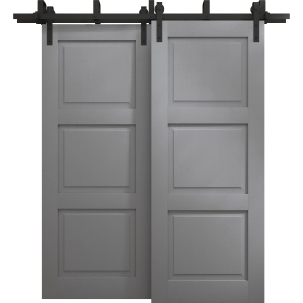 Sliding Closet Barn Bypass Doors 36 x 80 inches | Ego 5010 Painted Grey Oak | Modern 6.6ft Rails Hardware Set | Wood Solid Bedroom Wardrobe Doors