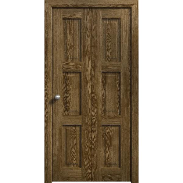 Sliding Closet Bi-fold Doors 36 x 80 inches | Ego 5010 Marble Oak | Sturdy Tracks Moldings Trims Hardware Set | Wood Solid Bedroom Wardrobe Doors