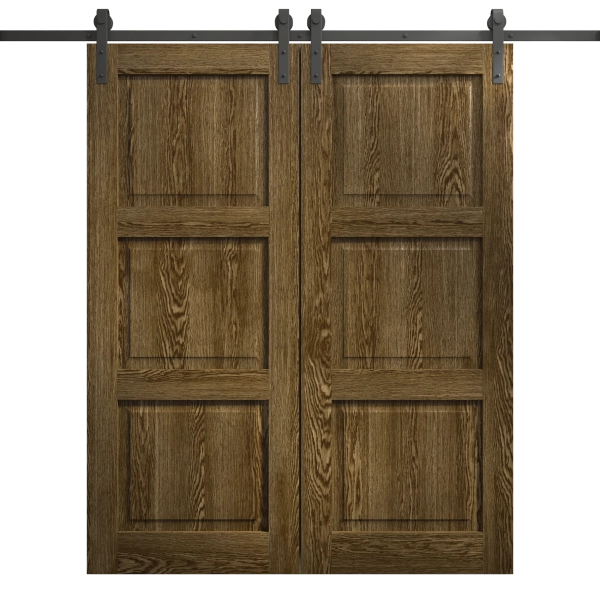 Modern Double Barn Door 36 x 80 inches | Ego 5010 Marble Oak | 13FT Rail Track Set | Solid Panel Interior Doors