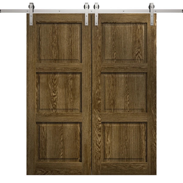 Modern Double Barn Door 36 x 80 inches | Ego 5010 Marble Oak | 13FT Silver Rail Track Set | Solid Panel Interior Doors