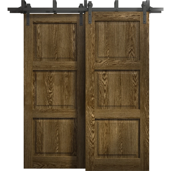 Sliding Closet Barn Bypass Doors 36 x 80 inches | Ego 5010 Marble Oak | Modern 6.6ft Rails Hardware Set | Wood Solid Bedroom Wardrobe Doors