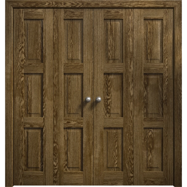 Sliding Closet Double Bi-fold Doors 72 x 80 inches | Ego 5010 Marble Oak | Sturdy Tracks Moldings Trims Hardware Set | Wood Solid Bedroom Wardrobe Doors
