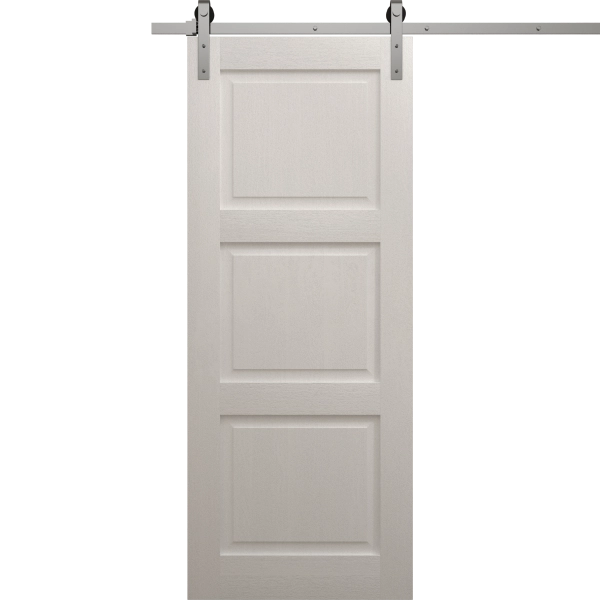 Modern Barn Door 18 x 80 inches | Ego 5010 Painted White Oak | 6.6FT Silver Rail Track Heavy Hardware Set | Solid Panel Interior Doors