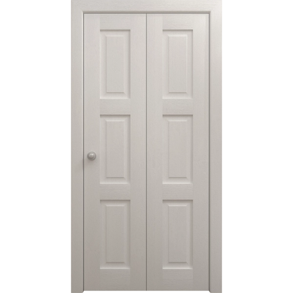 Sliding Closet Bi-fold Doors 36 x 80 inches | Ego 5010 Painted White Oak | Sturdy Tracks Moldings Trims Hardware Set | Wood Solid Bedroom Wardrobe Doors