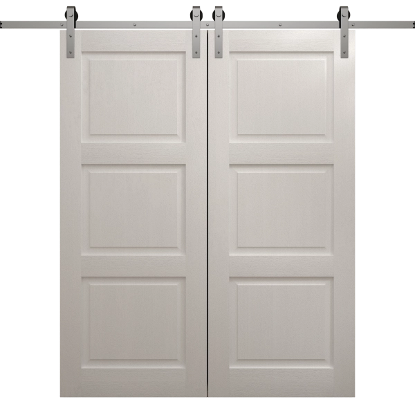 Modern Double Barn Door 36 x 80 inches | Ego 5010 Painted White Oak | 13FT Silver Rail Track Set | Solid Panel Interior Doors