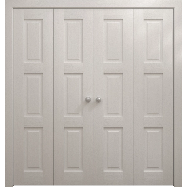 Sliding Closet Double Bi-fold Doors 72 x 80 inches | Ego 5010 Painted White Oak | Sturdy Tracks Moldings Trims Hardware Set | Wood Solid Bedroom Wardrobe Doors