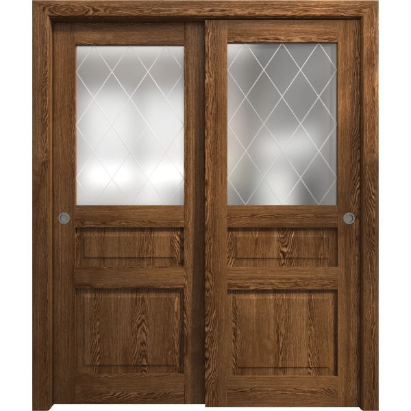 Sliding Closet Bypass Doors 36 x 80 inches | Ego 5011 Cognac Oak Veneer | Rails Hardware Set | Wood Solid Bedroom Wardrobe Doors