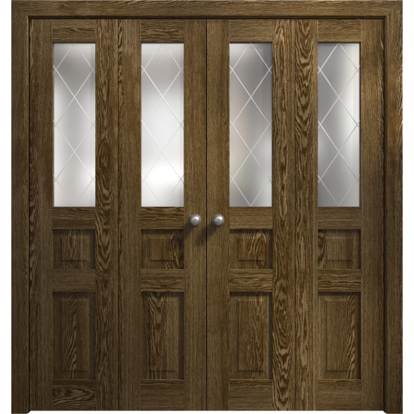 Sliding Closet Double Bi-fold Doors 72 x 80 inches | Ego 5011 Marble Oak | Sturdy Tracks Moldings Trims Hardware Set | Wood Solid Bedroom Wardrobe Doors