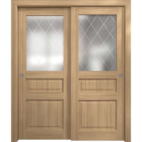 Sliding Closet Bypass Doors 36 x 80 inches | Ego 5011 Natural Oak | Rails Hardware Set | Wood Solid Bedroom Wardrobe Doors