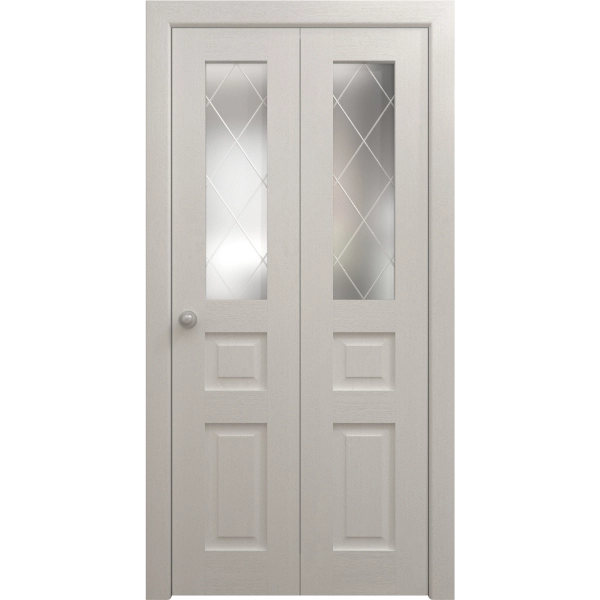 Sliding Closet Bi-fold Doors 36 x 80 inches | Ego 5011 Painted White Oak | Sturdy Tracks Moldings Trims Hardware Set | Wood Solid Bedroom Wardrobe Doors