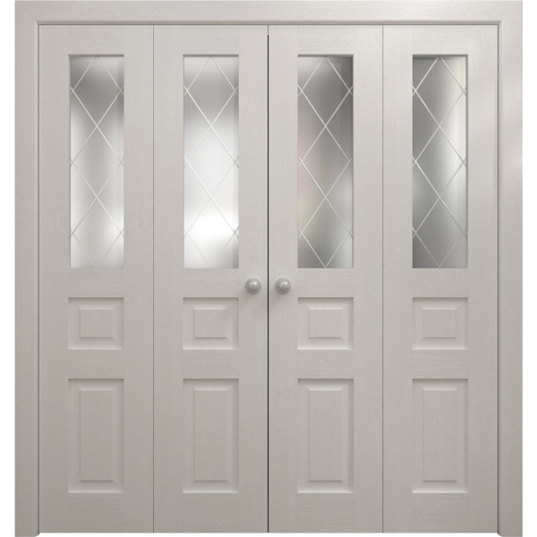 Sliding Closet Double Bi-fold Doors 72 x 80 inches | Ego 5011 Painted White Oak | Sturdy Tracks Moldings Trims Hardware Set | Wood Solid Bedroom Wardrobe Doors