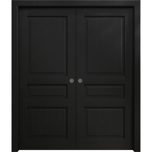 Sliding French Double Pocket Doors 36 x 80 inches | Ego 5012 Painted Black Oak | Kit Rail Hardware | Solid Wood Interior Bedroom Modern Doors