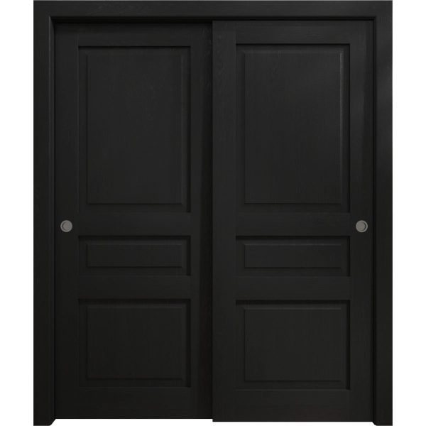 Sliding Closet Bypass Doors 36 x 80 inches | Ego 5012 Painted Black Oak | Rails Hardware Set | Wood Solid Bedroom Wardrobe Doors