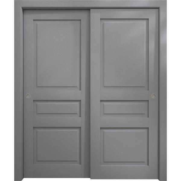 Sliding Closet Bypass Doors 36 x 80 inches | Ego 5012 Painted Grey Oak | Rails Hardware Set | Wood Solid Bedroom Wardrobe Doors