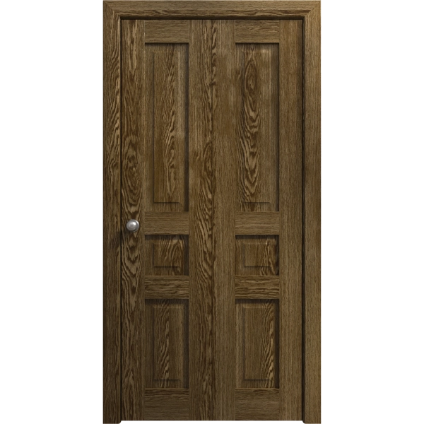 Sliding Closet Bi-fold Doors 36 x 80 inches | Ego 5012 Marble Oak | Sturdy Tracks Moldings Trims Hardware Set | Wood Solid Bedroom Wardrobe Doors