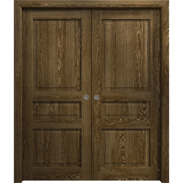Sliding French Double Pocket Doors 36 x 80 inches | Ego 5012 Marble Oak | Kit Rail Hardware | Solid Wood Interior Bedroom Modern Doors