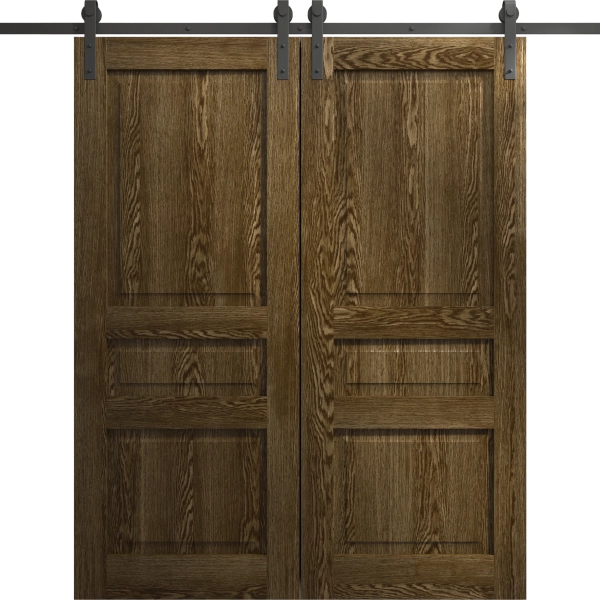 Modern Double Barn Door 36 x 80 inches | Ego 5012 Marble Oak | 13FT Rail Track Set | Solid Panel Interior Doors