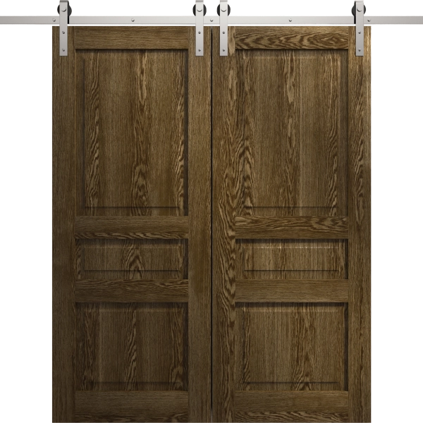 Modern Double Barn Door 36 x 80 inches | Ego 5012 Marble Oak | 13FT Silver Rail Track Set | Solid Panel Interior Doors