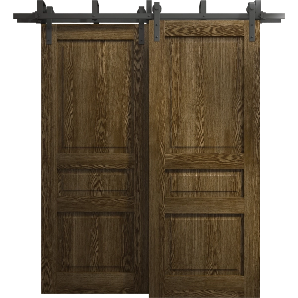 Sliding Closet Barn Bypass Doors 36 x 80 inches | Ego 5012 Marble Oak | Modern 6.6ft Rails Hardware Set | Wood Solid Bedroom Wardrobe Doors