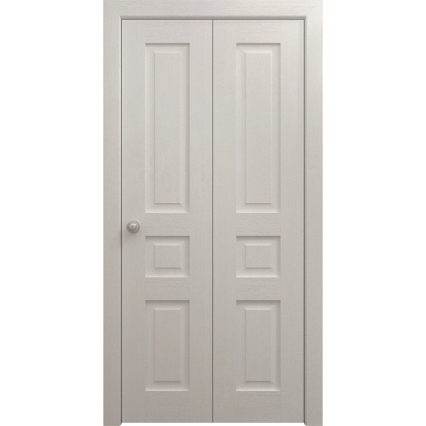 Sliding Closet Bi-fold Doors 36 x 80 inches | Ego 5012 Painted White Oak | Sturdy Tracks Moldings Trims Hardware Set | Wood Solid Bedroom Wardrobe Doors