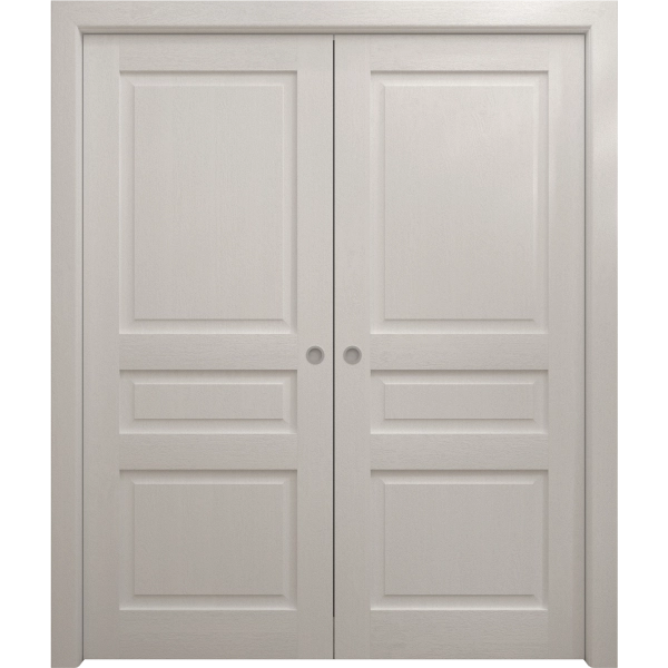 Sliding French Double Pocket Doors 36 x 80 inches | Ego 5012 Painted White Oak | Kit Rail Hardware | Solid Wood Interior Bedroom Modern Doors