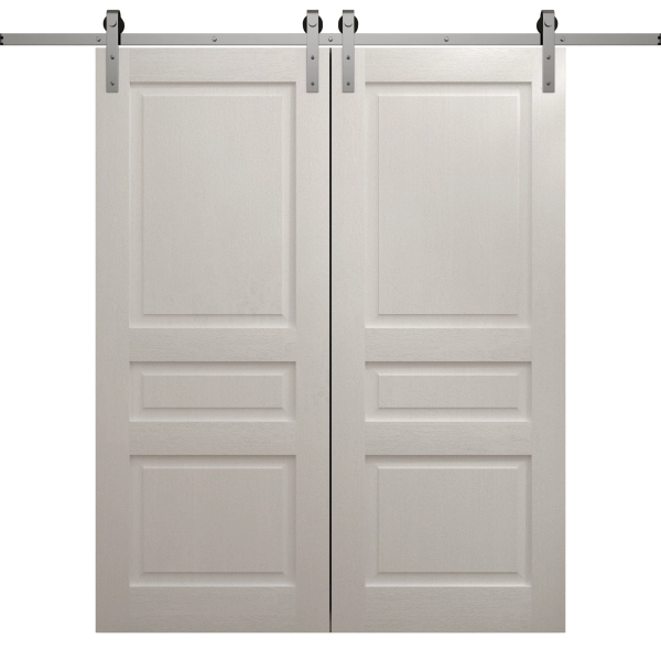 Modern Double Barn Door 36 x 80 inches | Ego 5012 Painted White Oak | 13FT Silver Rail Track Set | Solid Panel Interior Doors