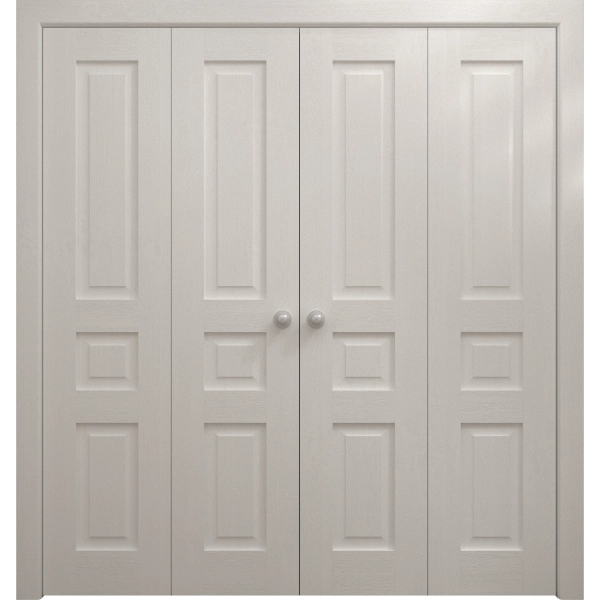Sliding Closet Double Bi-fold Doors 72 x 80 inches | Ego 5012 Painted White Oak | Sturdy Tracks Moldings Trims Hardware Set | Wood Solid Bedroom Wardrobe Doors