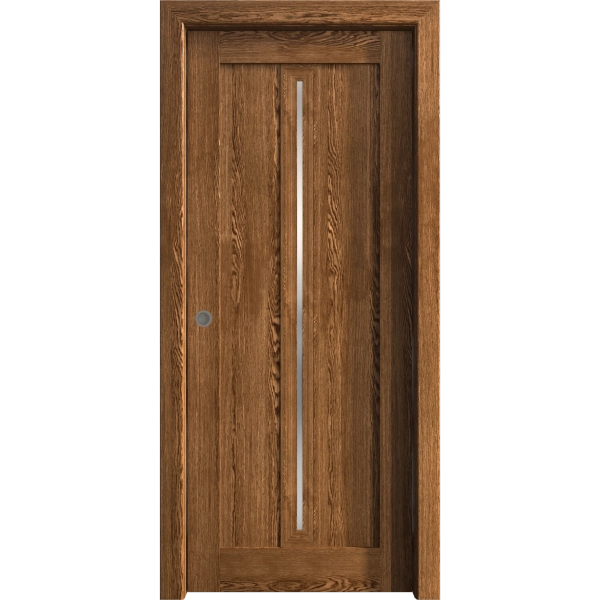 Sliding Pocket Door 18 x 84 inches | Ego 5014 Cognac Oak Veneer | Kit Rail Hardware | Solid Wood Interior Bedroom Modern Doors