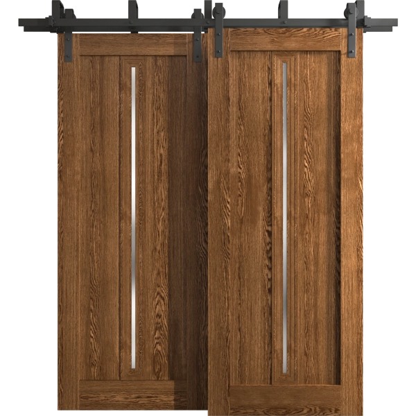 Sliding Closet Barn Bypass Doors 36 x 80 inches | Ego 5014 Cognac Oak Veneer | Modern 6.6ft Rails Hardware Set | Wood Solid Bedroom Wardrobe Doors