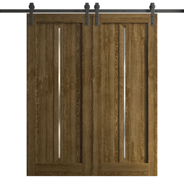 Modern Double Barn Door 36 x 80 inches | Ego 5014 Marble Oak | 13FT Rail Track Set | Solid Panel Interior Doors