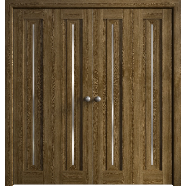 Sliding Closet Double Bi-fold Doors 72 x 80 inches | Ego 5014 Marble Oak | Sturdy Tracks Moldings Trims Hardware Set | Wood Solid Bedroom Wardrobe Doors