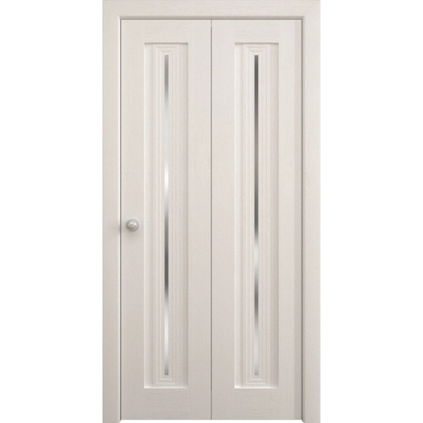 Sliding Closet Bi-fold Doors 36 x 80 inches | Ego 5014 Painted White Oak | Sturdy Tracks Moldings Trims Hardware Set | Wood Solid Bedroom Wardrobe Doors