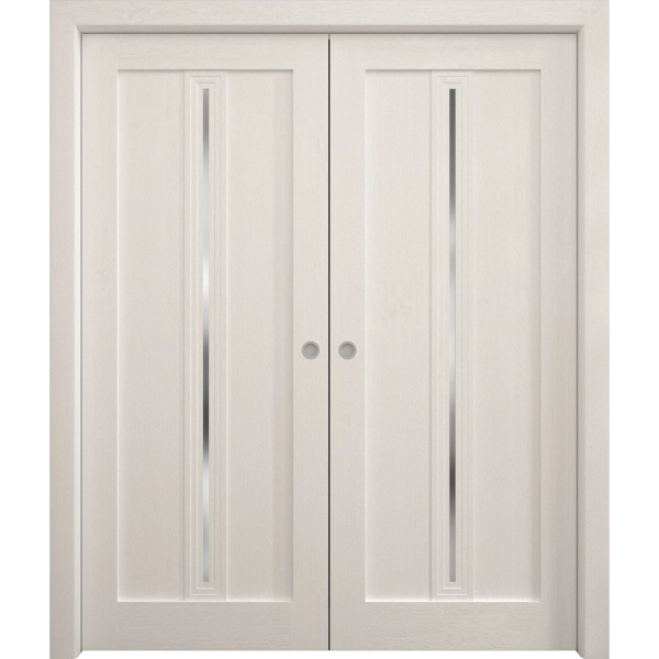 Sliding French Double Pocket Doors 36 x 80 inches | Ego 5014 Painted White Oak | Kit Rail Hardware | Solid Wood Interior Bedroom Modern Doors