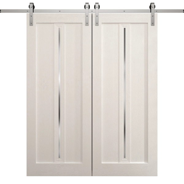 Modern Double Barn Door 36 x 80 inches | Ego 5014 Painted White Oak | 13FT Silver Rail Track Set | Solid Panel Interior Doors