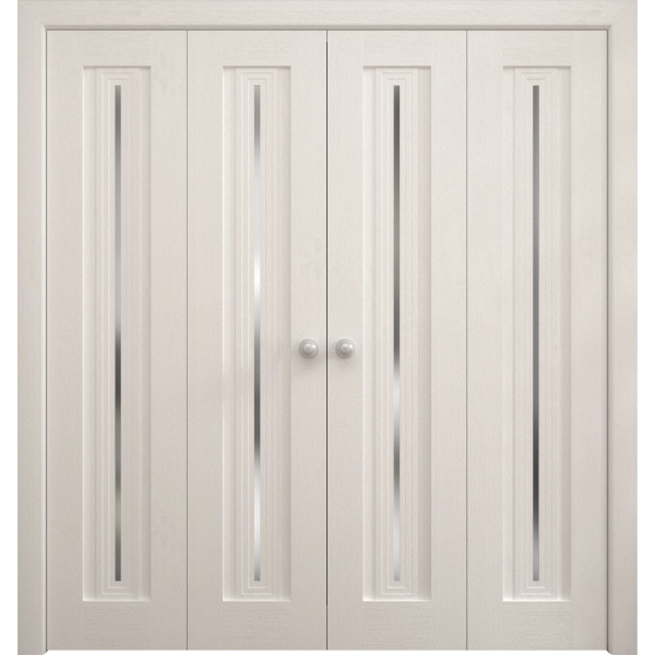 Sliding Closet Double Bi-fold Doors 72 x 80 inches | Ego 5014 Painted White Oak | Sturdy Tracks Moldings Trims Hardware Set | Wood Solid Bedroom Wardrobe Doors