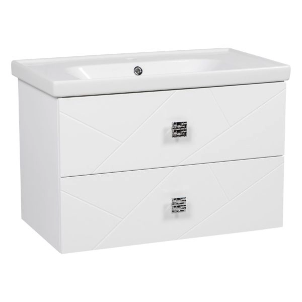 Modern Wall-Mount Bathroom Vanity with Washbasin | Picasso White Matte Collection | Non-Toxic Fire-Resistant MDF-32"