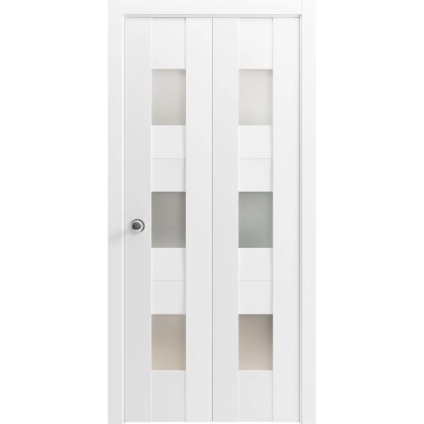 Sliding Closet Bi-fold Doors | Sete 6003 White Silk | Sturdy Tracks Moldings Trims Hardware Set | Wood Solid Bedroom Wardrobe Doors 