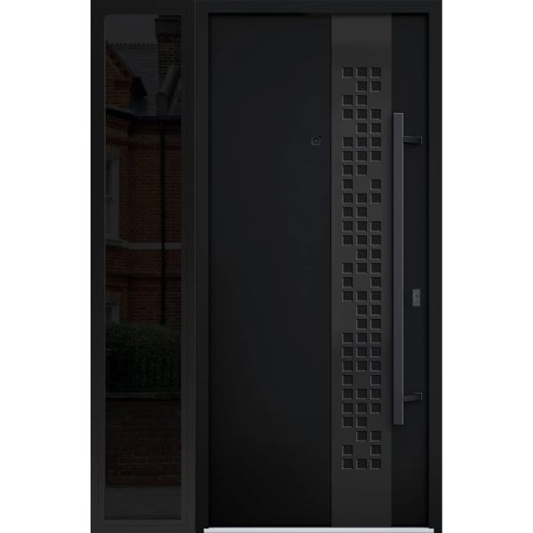 Front Exterior Prehung Steel Door / Deux 6078 Black Enamel / Sidelight Exterior Window Sidelite / Entry Metal Modern Painted W36+12" x H80" Left hand Inswing