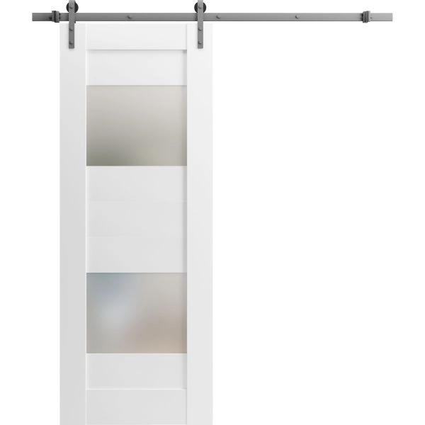 Modern Barn Door 2 Lites / Sete 6222 / 6.6FT Rail Track Heavy Hardware Set / Solid Panel Interior Doors-18" x 80"