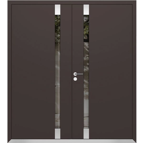 Front Exterior Prehung Aluminum Double Doors / Cynex 6777 Brown / Steel Metal Modern Painted W72"xH80" Right-hand Inswing 