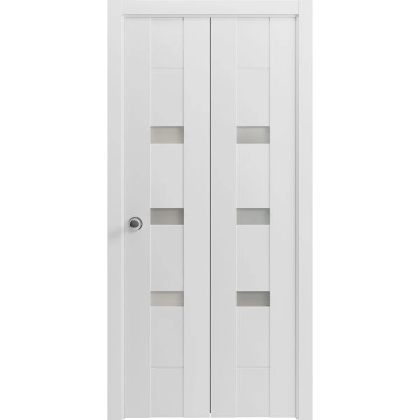 Sliding Closet Bi-fold Doors | Sete 6900 White Silk | Sturdy Tracks Moldings Trims Hardware Set | Wood Solid Bedroom Wardrobe Doors 