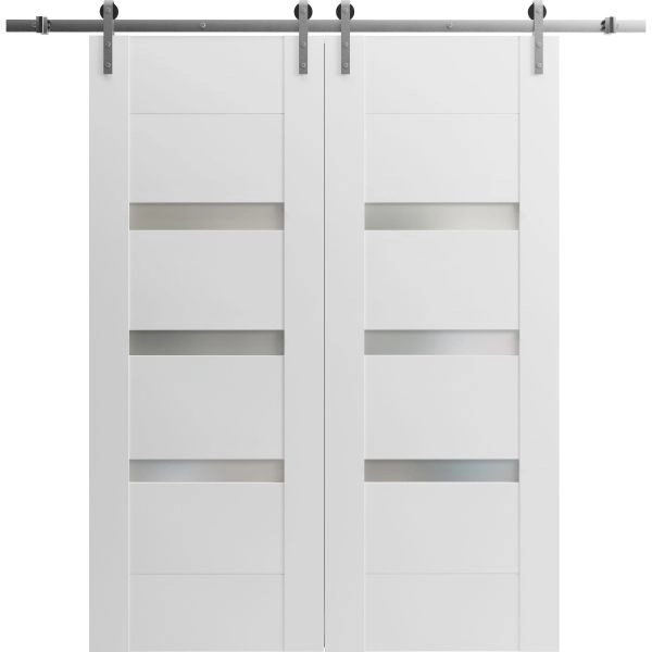 Modern Double Barn Door with 2 Lites / Sete 6900 / 13FT Rail Track Set / Solid Panel Interior Doors-36" x 80"