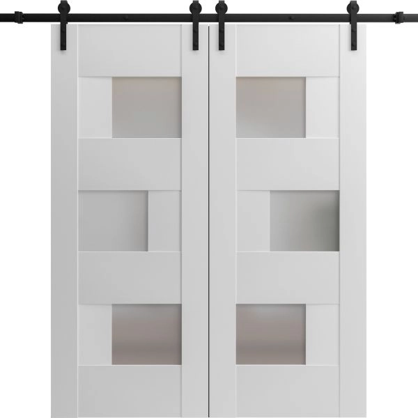 Modern Double Barn Door / Sete 6933 / 13FT Rail Track Set / Solid Panel Interior Doors-36" x 80"