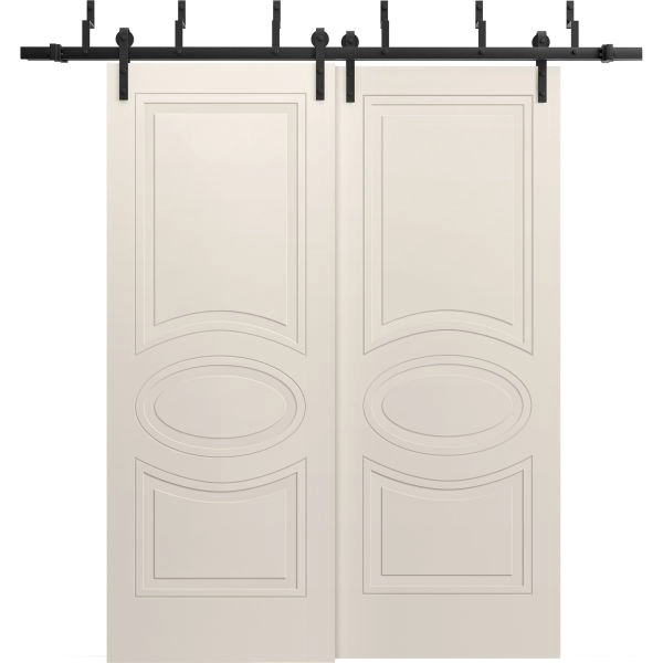 Sliding Closet Barn Bypass Doors 36 x 80 inches / Mela 7001 Painted Creamy / Modern 6.6FT Rails Hardware Set / Wood Solid Bedroom Wardrobe Doors
