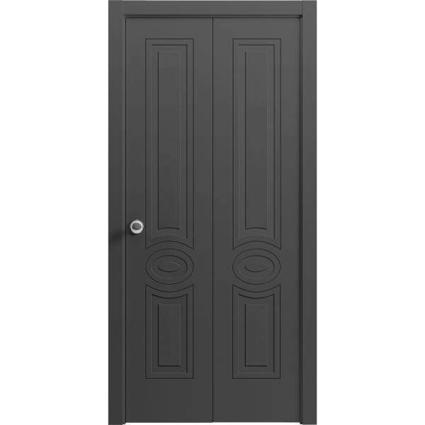 Sliding Closet Bi-fold Doors 36 x 80 inches | Mela 7001 Painted Black | Sturdy Tracks Moldings Trims Hardware Set | Wood Solid Bedroom Wardrobe Doors