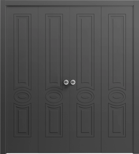 Sliding Closet Double Bi-fold Doors 72 x 80 inches | Mela 7001 Painted Black | Sturdy Tracks Moldings Trims Hardware Set | Wood Solid Bedroom Wardrobe Doors