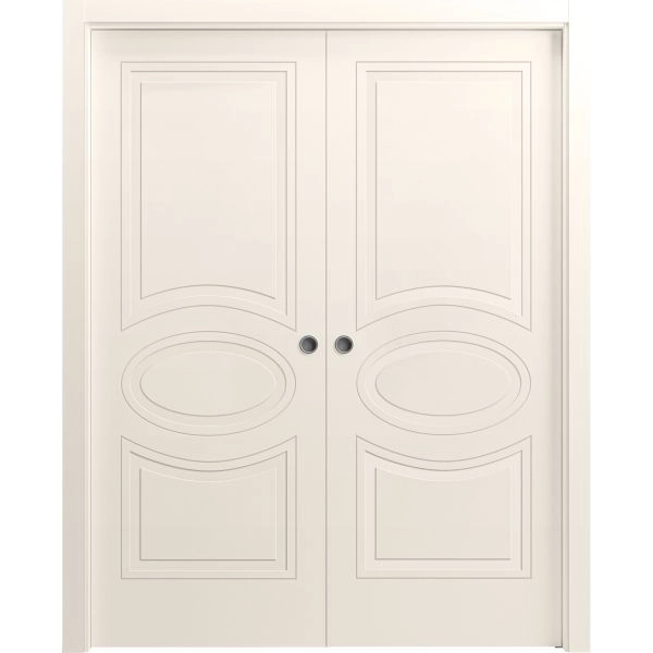 Sliding French Double Pocket Doors 36 x 80 inches / Mela 7001 Painted Creamy / Kit Rail Hardware / MDF Interior Bedroom Modern Doors