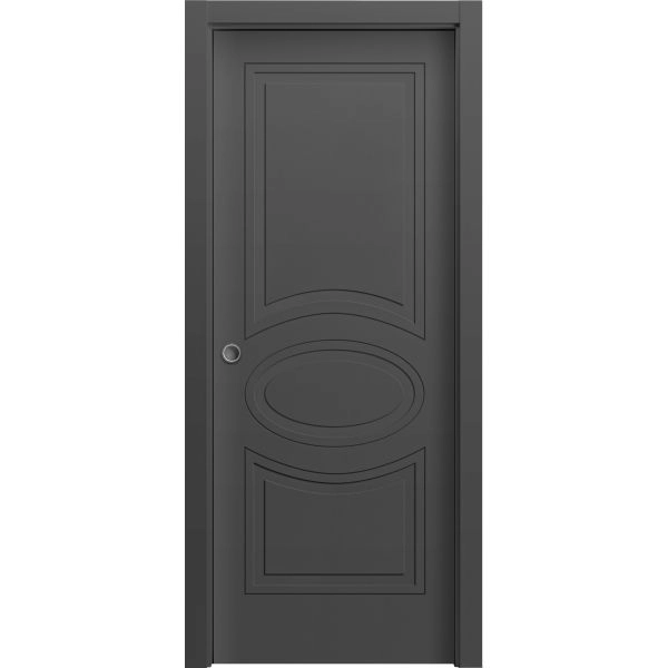 Sliding Pocket Door 18 x 84 inches / Mela 7001 Painted Black / Kit Rail Hardware / MDF Interior Bedroom Modern Doors
