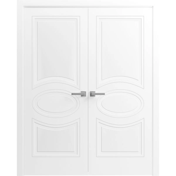 Solid French Double Doors / Mela 7001 Matte White / Wood Solid Panel Frame / Closet Bedroom Modern Doors -36" x 80"