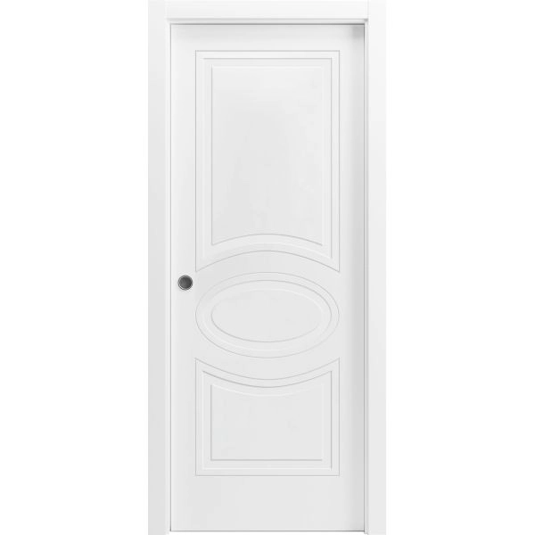 Sliding Pocket Door 18 x 80 inches / Mela 7001 Matte White / Kit Rail Hardware / Wood Interior Bedroom Modern Doors